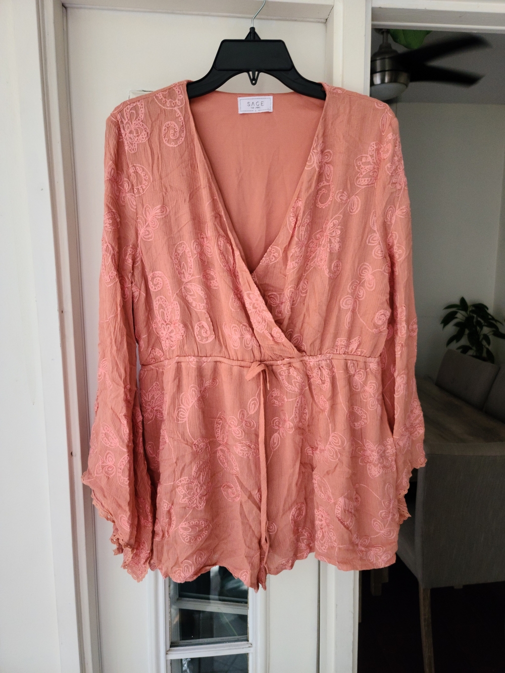 Sage Embroidered Wrap Romper - Dusty Rose